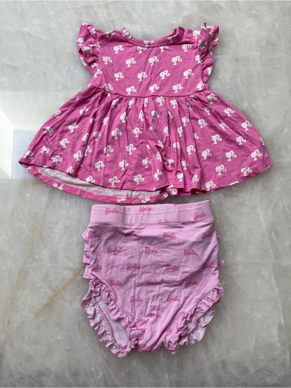 Posh Peanut Pink Barbie Print Top & matching Barbie Ruffled Diaper Cover